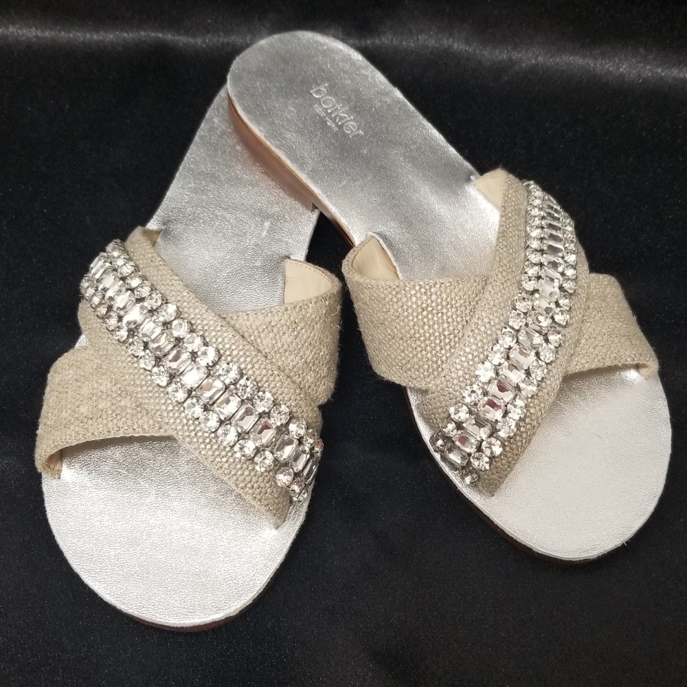 Botkier New York ALANA Linen & Crystal Jeweled Slide Sandals Sz 5½ NWT - Picture 8 of 9